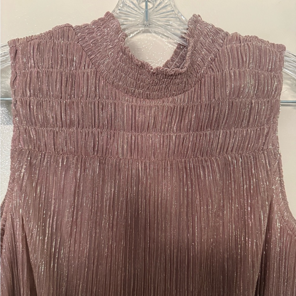 Nine West Metallic Pleated Mock Neck Party Dress— Size M